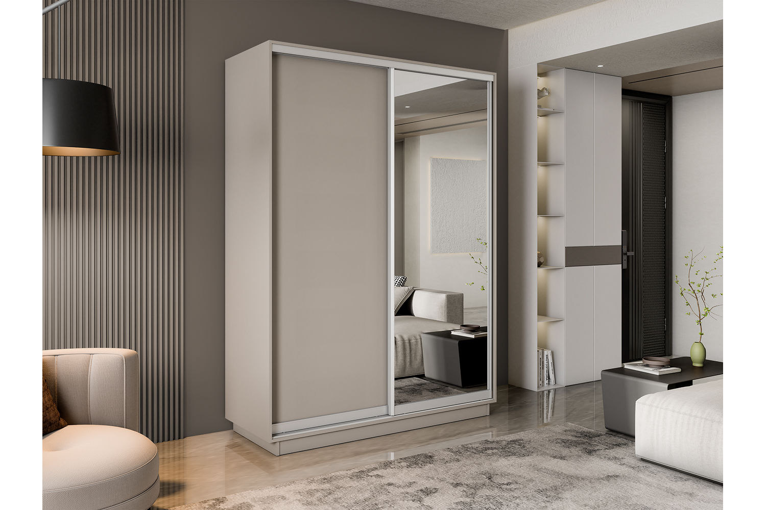 Шкафы-купе - изображение №3 "Шкаф-купе Премиум 2х дв 120х220х60 Кашемир ДСП/Зеркало"  на www.Angstrem-mebel.ru