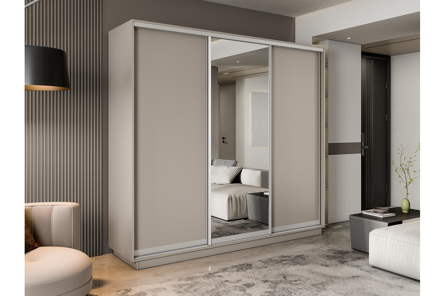 Шкафы-купе - изображение №7 "Шкаф-купе Премиум 3-х-дв, Кашемир ДСП/Зеркало/ДСП;1"  на www.Angstrem-mebel.ru