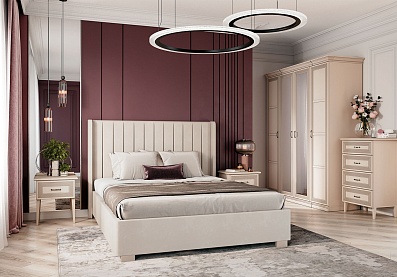 Спальня Адажио 13, тип кровати Мягкие, цвет Кашемир серый
